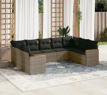 vidaXL 9-dijelni set vrtnih sofa od poliratana s jastucima sivi - Venlo