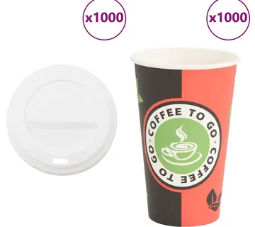 vidaXL papirnate šalice za kavu s poklopcima 1000 kom 16 oz 400 ml - Venlo