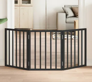 vidaXL Vrata za pse s 3 panela sklopiva crna 150 cm od drva topole - Venlo