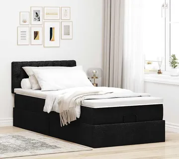 vidaXL Otomanski krevet s madracem crni 90x200 cm tkanine - Venlo