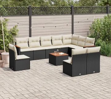 vidaXL 11-dijelni set vrtnih sofa od poliratana s jastucima crni - Venlo