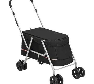 vidaXL Sklopiva kolica za pse crna 100 x 49 x 96 cm od lanene tkanine - Venlo