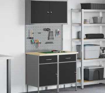 vidaXL Radni ormar s ladicama 5 kom. Crna Inženjerska drva i čelik - Venlo