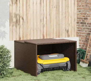 vidaXL Garaža za robotsku kosilicu smeđa 86x90x52/57 cm od poliratana - Venlo