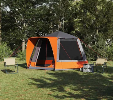 vidaXL Kamping šator Siva i narančasta 420 x 420 x 227 cm Poliester - Venlo