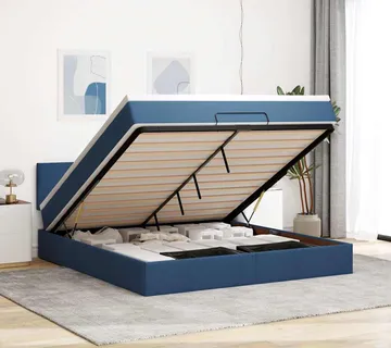 vidaXL Otomanski krevet s madracem i LED plavi 160x200cm tkanine - Venlo