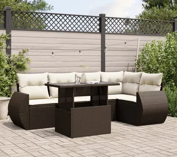vidaXL 6-dijelni set vrtnih sofa od poliratana s jastucima smeđi - Venlo