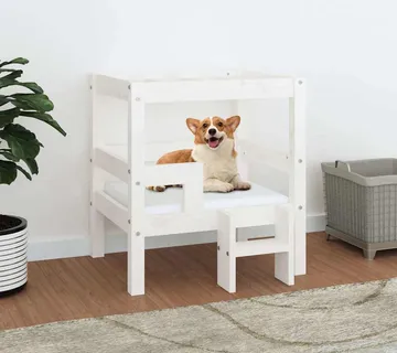 vidaXL Krevet za pse bijeli 55,5x53,5x60 cm od masivne borovine - Venlo