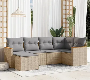 vidaXL 6-dijelni set vrtnih sofa s jastucima bež od poliratana - Venlo