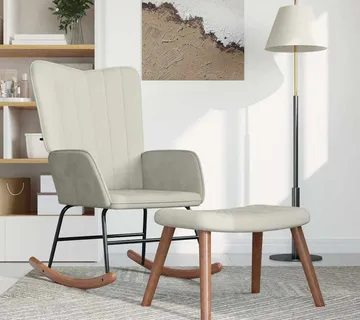 vidaXL Stolica za ljuljanje s osloncem za noge krem bijela baršunasta - Venlo