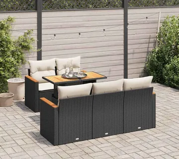 vidaXL 6-dijelni set vrtnih sofa s jastucima crni od poliratana bagrem - Venlo
