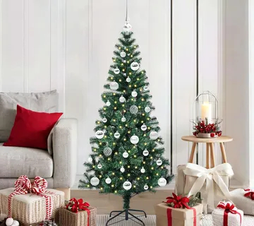 vidaXL Umjetno predsvijetljeno božićno drvce Zelena 150 cm PVC i metal - Venlo