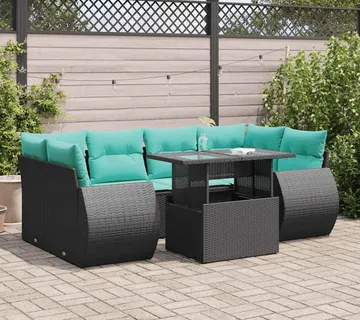 vidaXL 7-dijelni set vrtnih sofa od poliratana s jastucima crni bagrem - Venlo