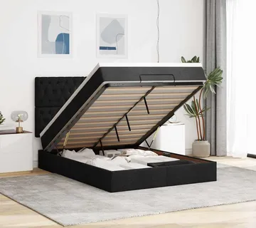 vidaXL Otomanski krevet s madracem i LED crni 140x190 cm tkanine - Venlo
