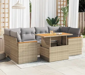 vidaXL 6-dijelni set vrtnih sofa s jastucima bež od poliratana bagrem - Venlo