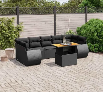 vidaXL 8-dijelni set vrtnih sofa od poliratana s jastucima crni - Venlo