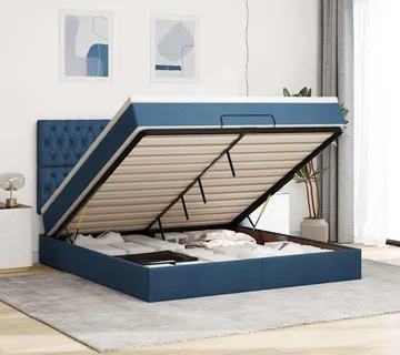 vidaXL Otomanski krevet s madracem i LED plavi 160x200cm tkanine - Venlo