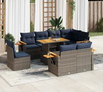 vidaXL 9-dijelni set vrtnih sofa poliratan i bagrem s jastucima sivi - Venlo