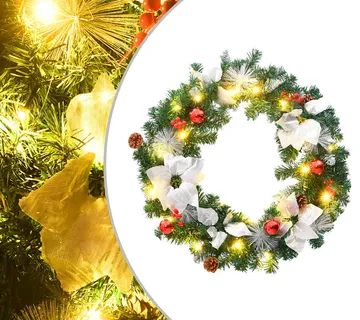 vidaXL Božićni vijenac s LED svjetlima zeleni 60 cm PVC - Venlo
