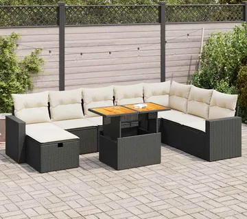 vidaXL 9-dijelni set vrtnih sofa s jastucima crni od poliratana bagrem - Venlo