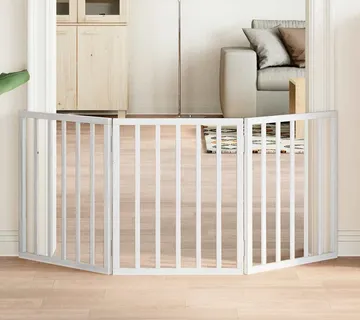vidaXL Vrata za pse s 3 panela sklopiva bijela 150 cm od drva topole - Venlo