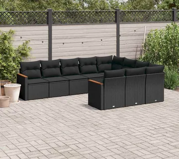 vidaXL 10-dijelni set vrtnih sofa s jastucima crni od poliratana - Venlo