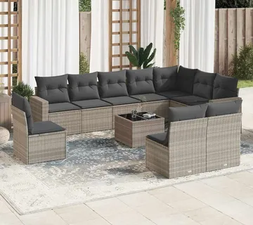 vidaXL 11-dijelni set vrtnih sofa poliratan s jastucima svijetlosivi - Venlo