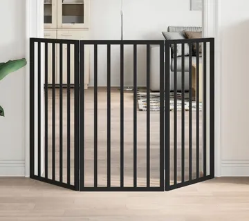 vidaXL Vrata za pse s 3 panela sklopiva crna 150 cm od drva topole - Venlo