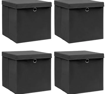 vidaXL Kutije za pohranu s poklopcima 4 kom crne 32x32x32 cm tkanina - Venlo