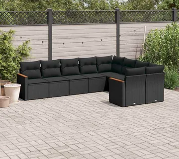 vidaXL 9-dijelni set vrtnih sofa s jastucima crni od poliratana - Venlo
