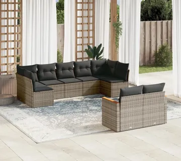 vidaXL 9-dijelni set vrtnih sofa od poliratana s jastucima sivi - Venlo