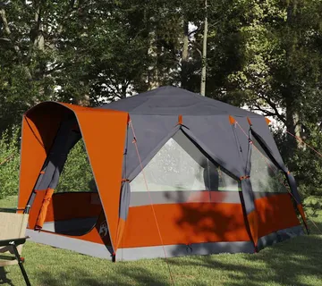 vidaXL Šator za 5 osoba s krovom Siva i narančasta 333 x 317 x 194 cm - Venlo