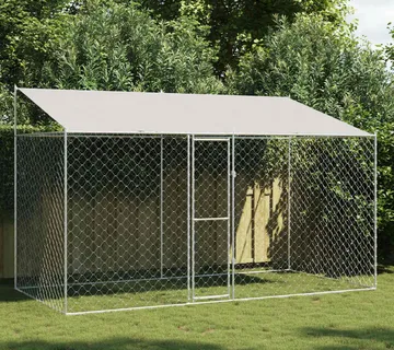 vidaXL Kavez za psa s krovom Srebrna 400 x 200 x 256 cm Čelik i PE - Venlo