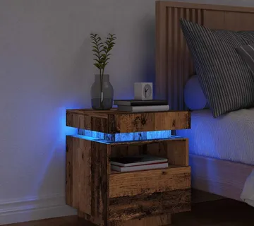 vidaXL Noćni ormarić s LED svjetlima staro drvo 40x39x48,5 cm - Venlo