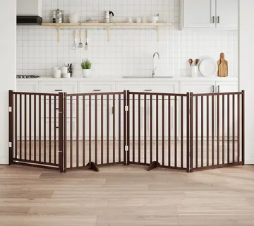 vidaXL Vrata za pse s vratima sklopiva 4 panela smeđi hrast 320 cm - Venlo