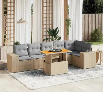 vidaXL 7-dijelni set vrtnih sofa od poliratana s jastucima bež - Venlo