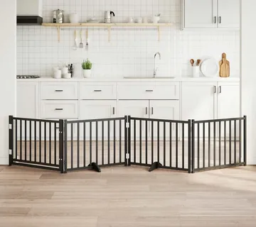 vidaXL Vrata za pse s vratima sklopiva 4 panela crna 320 cm - Venlo