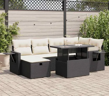 vidaXL 7-dijelni set vrtnih sofa od poliratana s jastucima crni - Venlo