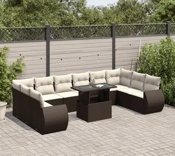 vidaXL 11-dijelni set vrtnih sofa od poliratana s jastucima smeđi - Venlo
