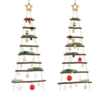vidaXL Viseća božićna drvca s vrhom zvijezda 2 kom 55x120 cm prirodne grane - Venlo