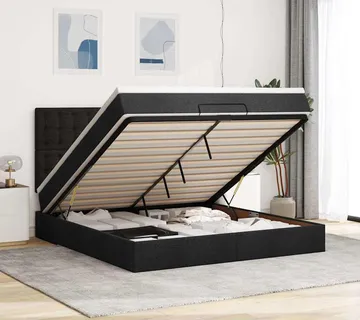 vidaXL Otomanski krevet s madracem crni 160x200cm od tkanine - Venlo