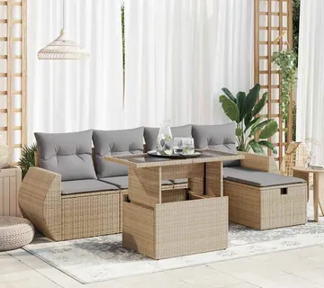 vidaXL 6-dijelni set vrtnih sofa s jastucima bež od poliratana - Venlo