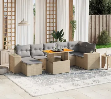 vidaXL 8-dijelni set vrtnih sofa od poliratana s jastucima bež - Venlo