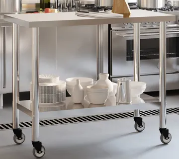 vidaXL Kuhinjski radni stol s kotačima 110x55x85 cm nehrđajući čelik - Venlo