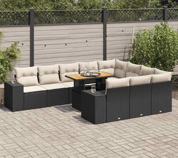 vidaXL 10-dijelni set vrtnih sofa s jastucima crni poliratana bagrem - Venlo