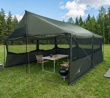 vidaXL Obiteljski šator s krovom Vojska zelena 450 x 400 x 265 cm - Venlo