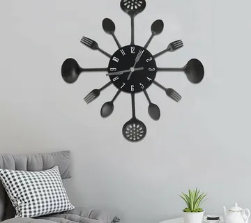 vidaXL 325163 Wall Clock with Spoon and Fork Design Black 40 cm Aluminium - Venlo