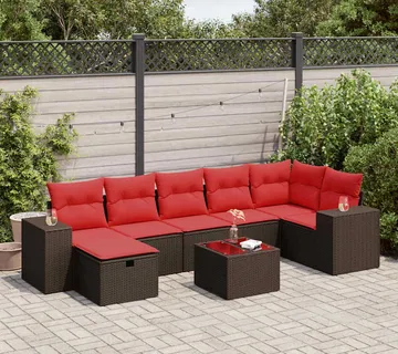 vidaXL 8-dijelni set vrtnih sofa s jastucima smeđi od poliratana - Venlo
