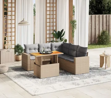 vidaXL 6-dijelni set vrtnih sofa s jastucima bež od poliratana - Venlo