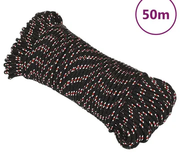 vidaXL Brodski konop crni 3 mm 50 m od polipropilena - Venlo